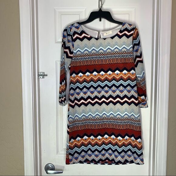Everly, Women's Brown And Multicolored Chevron Dress - Size: Small - Picture 1 of 10